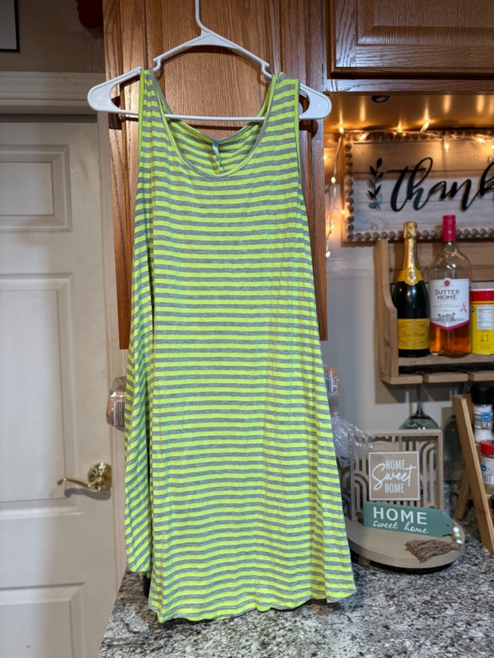 Striped Neon Yellow and Gray Tank Dress